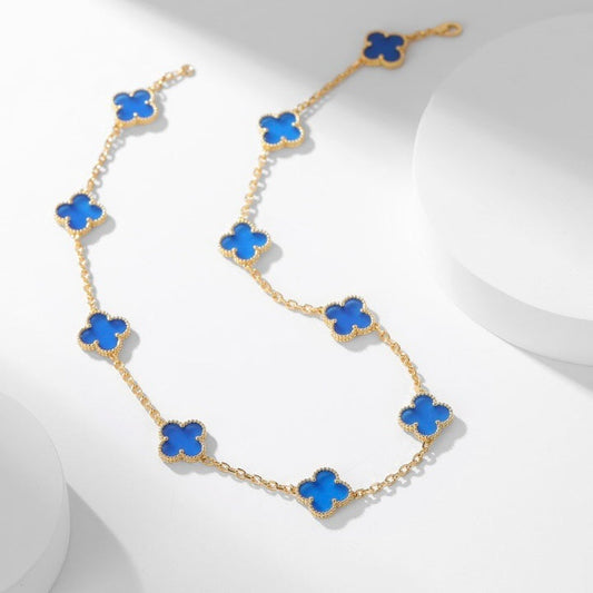 [：Polaidi Jewelry]CLOVER 10 MOTIFS BLUE AGATE NECKLACE