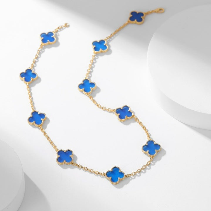 [Polaidi Jewelry]CLOVERS THE 10-MOTIFS BLUE AGATE NECKLACE