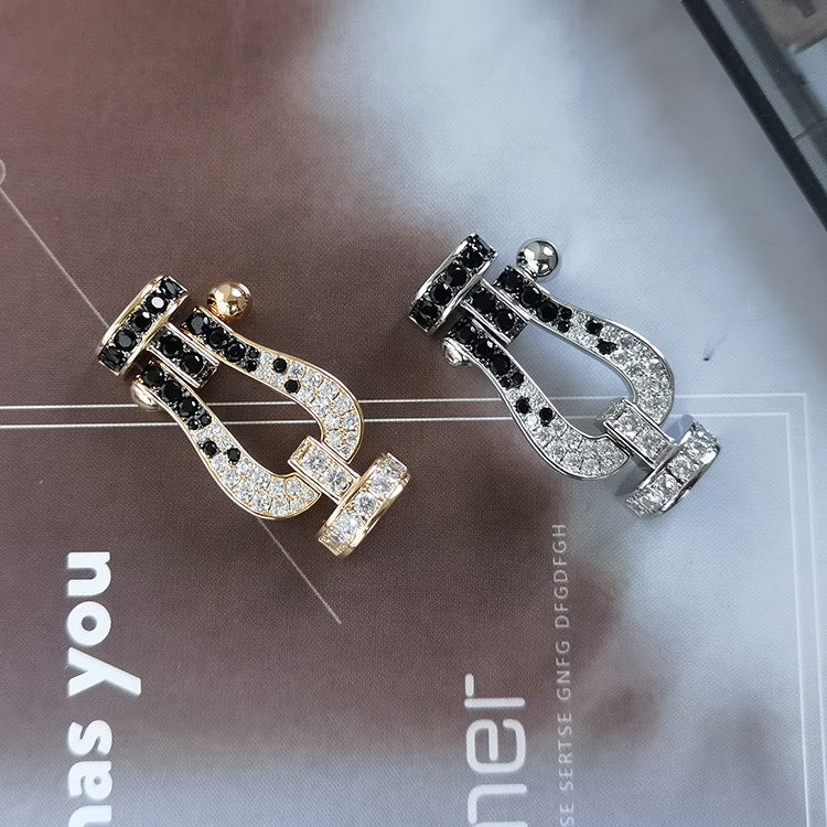 [：Polaidi Jewelry]FORCE LARGE HORSESHOE BLACK WHITE DIAMOND BRACELET SILVER