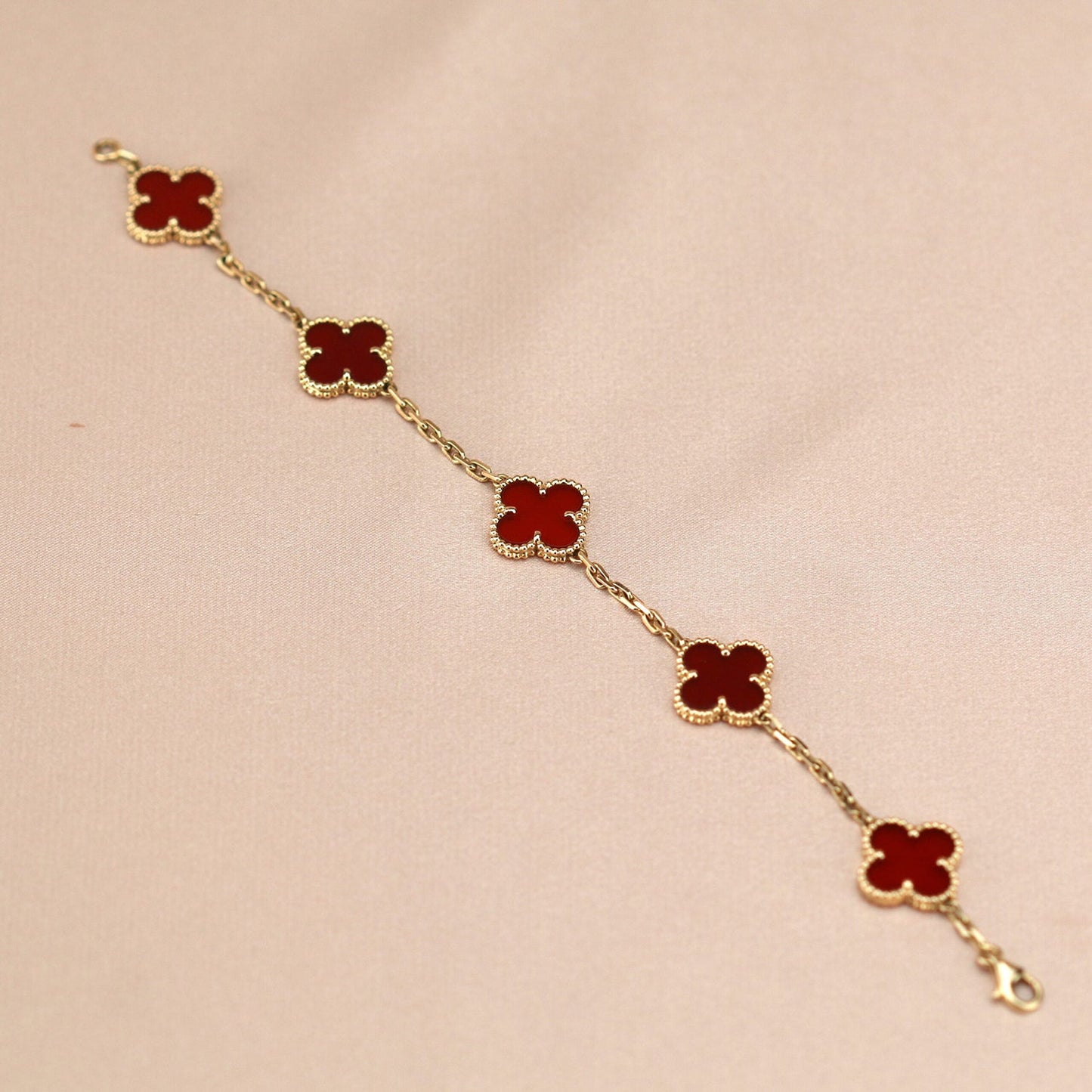 [：Polaidi Jewelry]CLOVER 5 MOTIFS RED AGATE  BRACELET