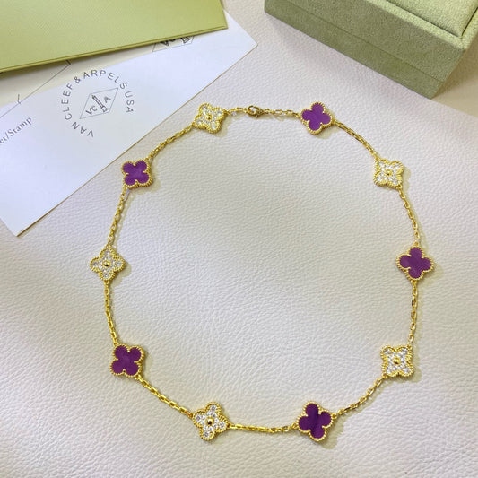 [Polaidi Jewelry]CLOVER 10 MOTIFS  PURPLE VIOLET DIAMOND NECKLACE