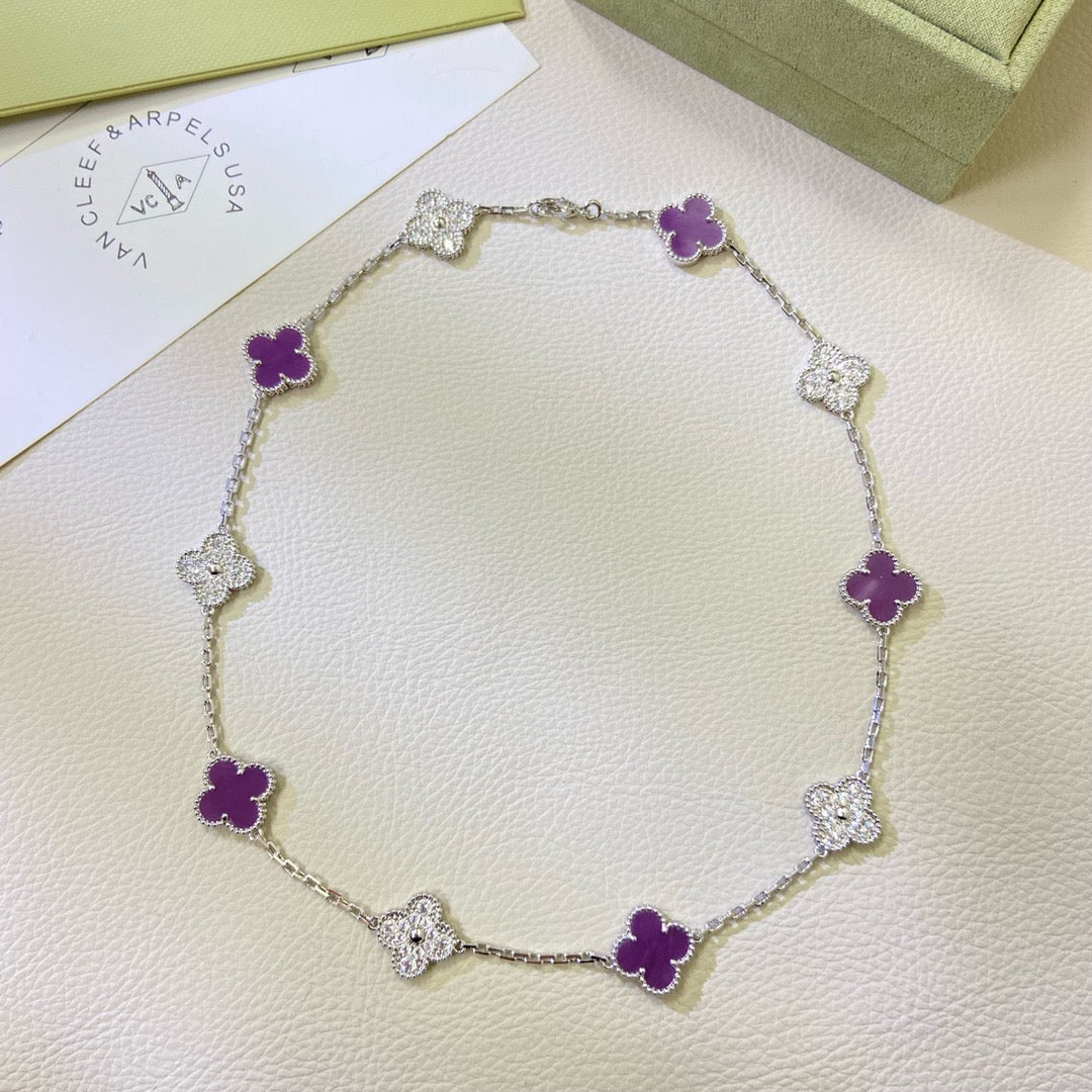 [Polaidi Jewelry]CLOVER 10 MOTIFS  PURPLE VIOLET DIAMOND NECKLACE