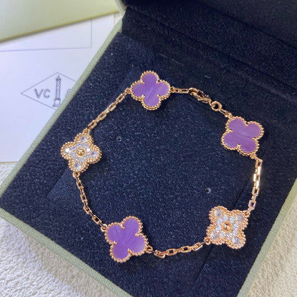 [Polaidi Jewelry]CLOVER  5 MOTIFS  PURPLE VIOLET DIAMOND BRACELET