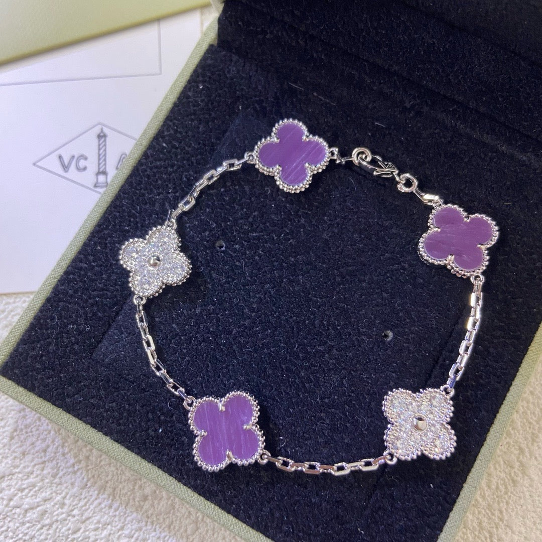 [Polaidi Jewelry]CLOVER  5 MOTIFS  PURPLE VIOLET DIAMOND BRACELET