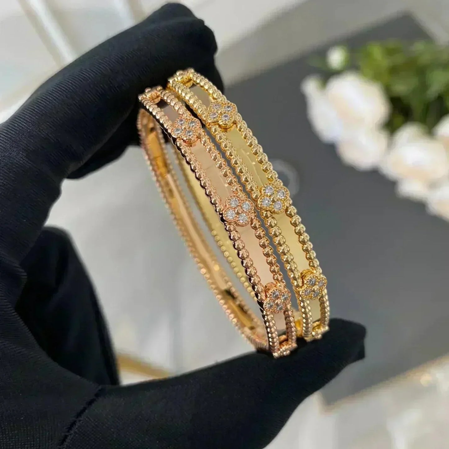 [：Polaidi Jewelry]CLOVER BRACELET 4MM DIAMONDS