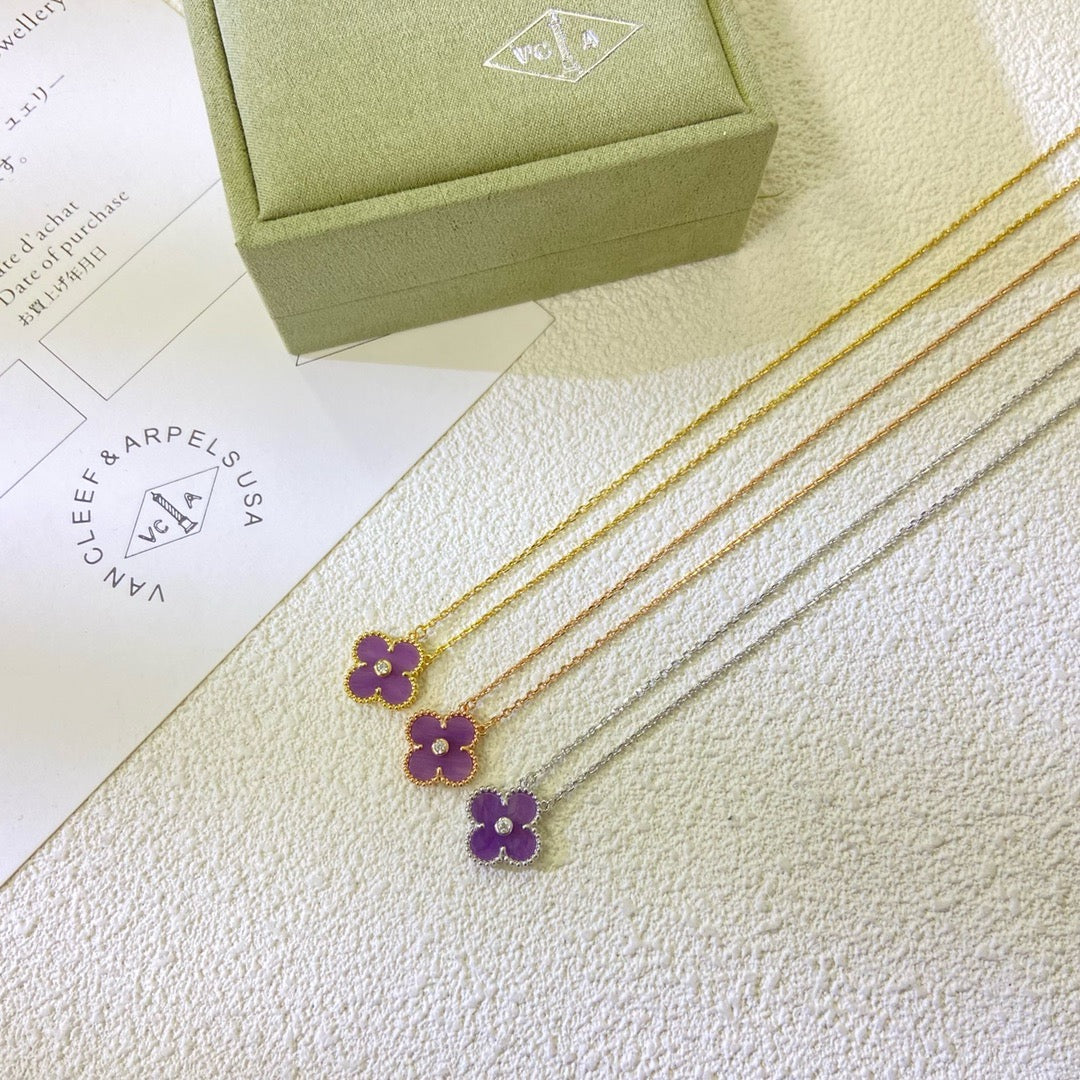 [Polaidi Jewelry]CLOVER 15MM DIAMOND  PURPLE VIOLET NECKLACE