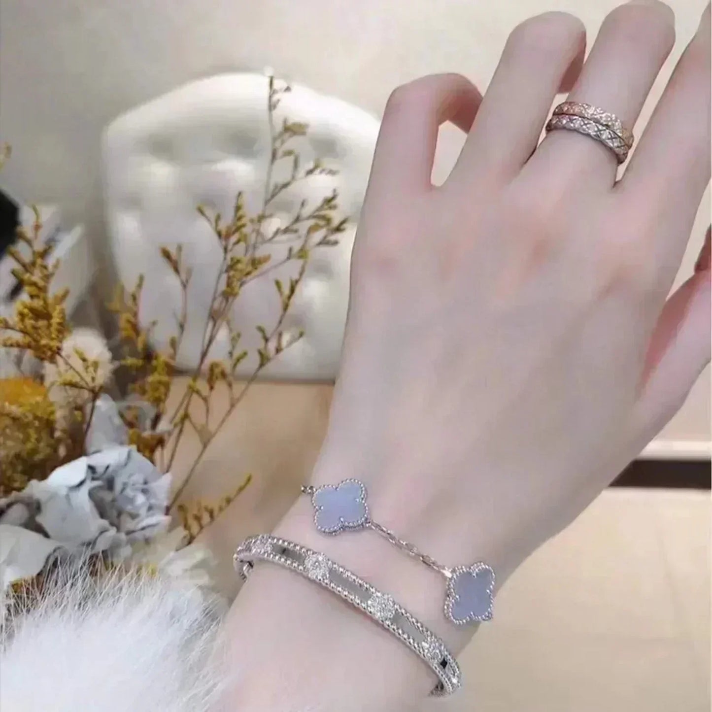 [：Polaidi Jewelry]CLOVER  5 MOTIF PURPLE CHALCEDONY BRACELET SILVER