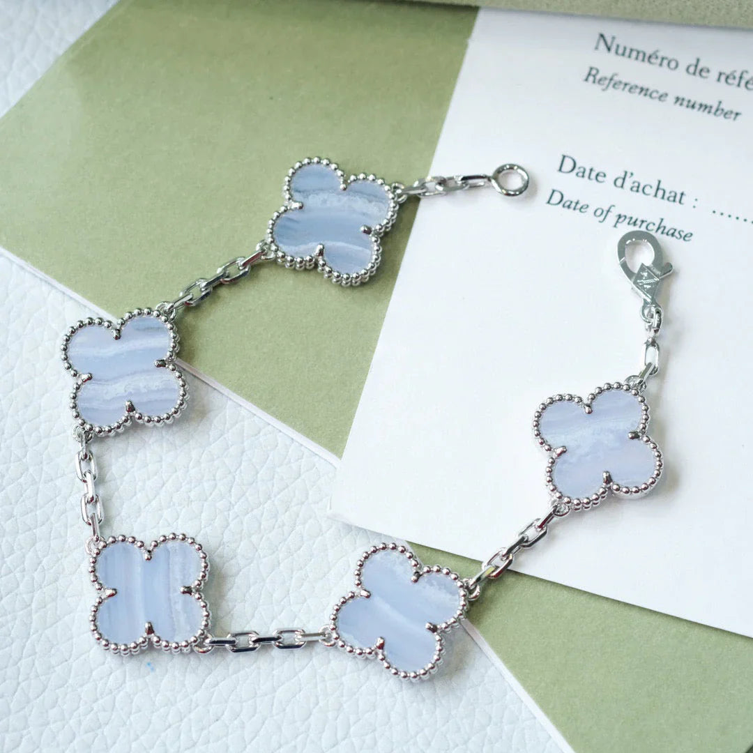 [Polaidi Jewelry] CLOVER 5 MOTIF PURPLE CHALCEDONY BRACELET COLLECTION