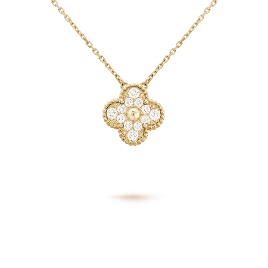 [：Polaidi Jewelry]CLOVER 15MM DIAMOND SINGLE FLOWER NECKLACE