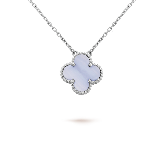 [Polaidi Jewelry]CLOVER 15MM BLUE CHALCEDONY NECKLACE SILVER