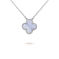 [Polaidi Jewelry ]CLOVER 15MM BLUE CHALCEDONY NECKLACE SILVER