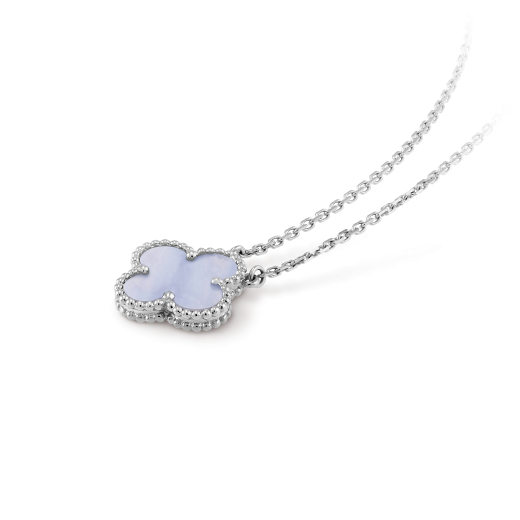 [Polaidi Jewelry]CLOVER 15MM BLUE CHALCEDONY NECKLACE SILVER