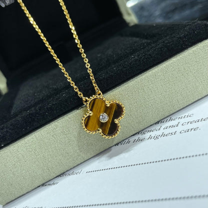 [Polaidi Jewelry]CLOVER 15MM DIAMOND AND YELLOW TIGER'S EYE AGATE necklace