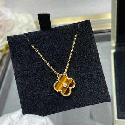 [：Polaidi Jewelry]CLOVER 15MM DIAMOND AND YELLOW TIGER'S EYE AGATE necklace