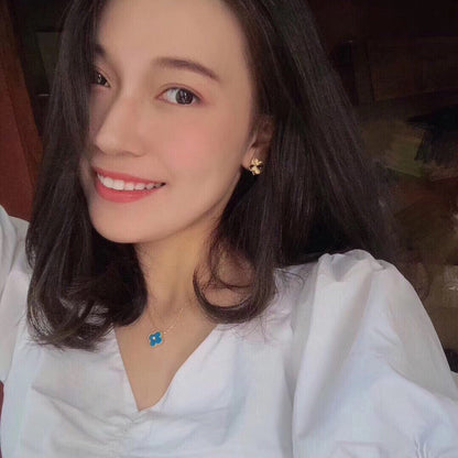 [：Polaidi Jewelry]CLOVER 15MM DIAMOND AND BLUE AGATE NECKLACE