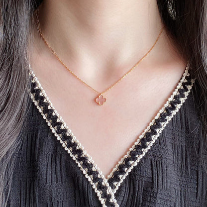 [Polaidi Jewelry]CLOVER 15MM PINK MOTHER-OF-PEARL SINGLE FLOWER NECKLACE