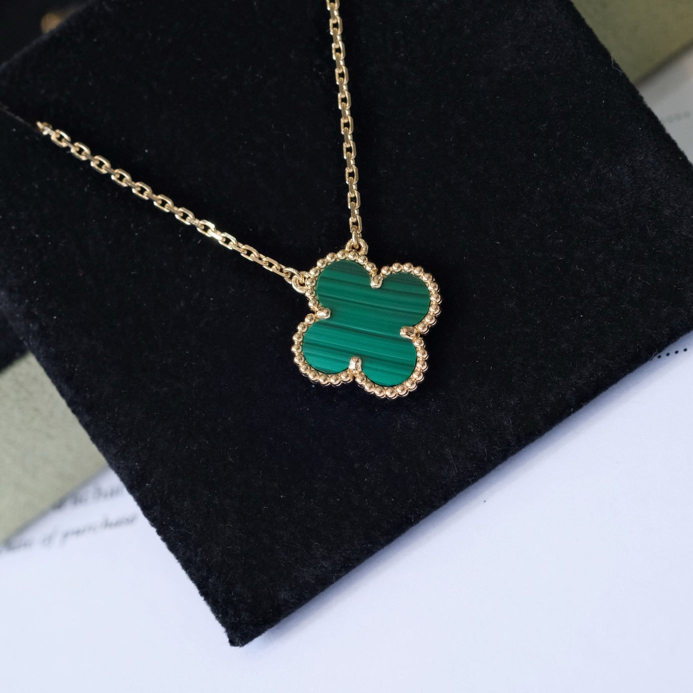 [：Polaidi Jewelry]CLOVER 15MM MALACHITE SINGLE FLOWER  NECKLACE
