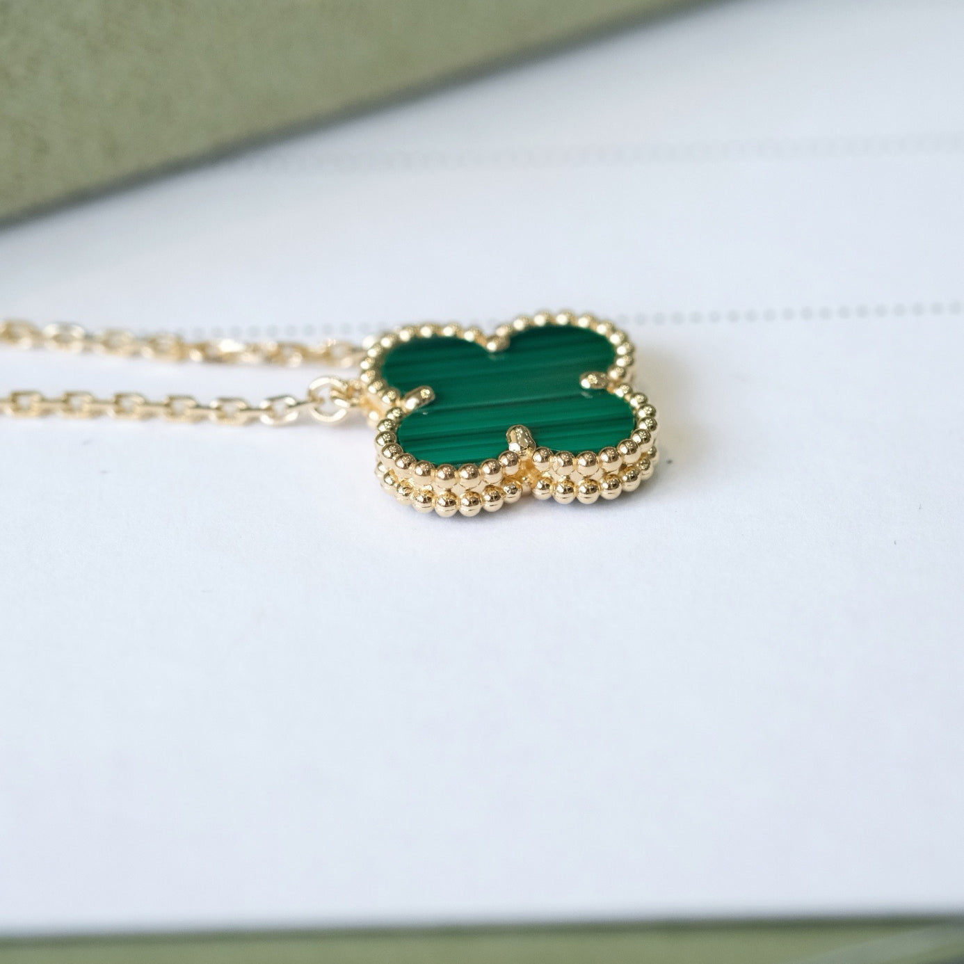 [：Polaidi Jewelry]CLOVER 15MM MALACHITE SINGLE FLOWER  NECKLACE