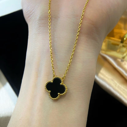 [：Polaidi Jewelry]CLOVER 15MM BLACK ONYX SINGLE FLOWER NECKLACE