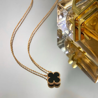 [Polaidi Jewelry]CLOVER 15MM BLACK ONYX SINGLE FLOWER NECKLACE