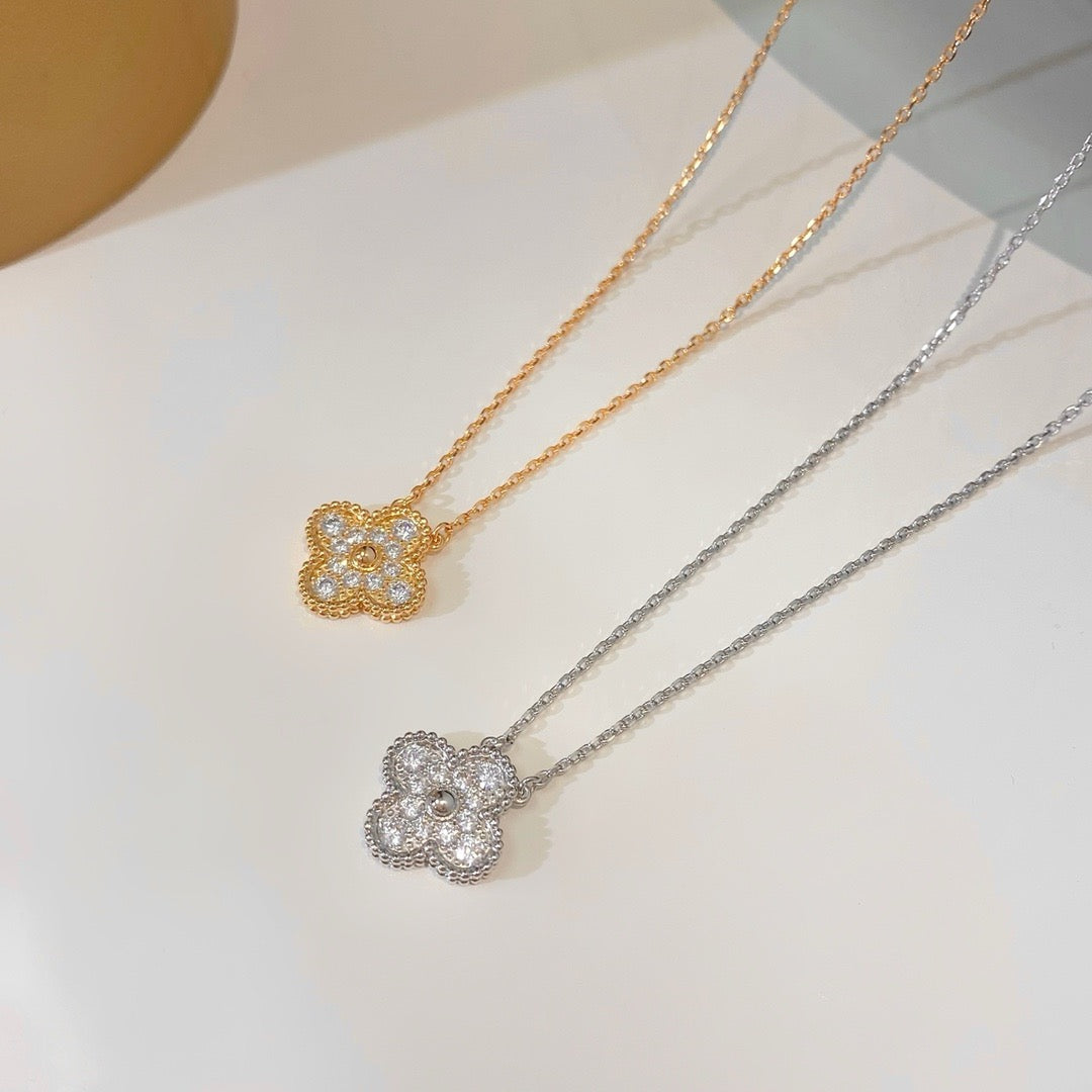 [：Polaidi Jewelry]CLOVER 15MM DIAMOND SINGLE FLOWER NECKLACE