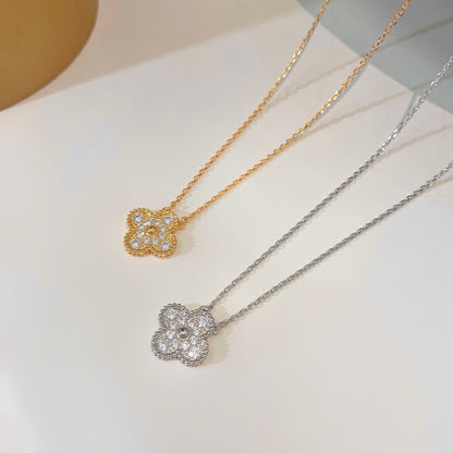 [：Polaidi Jewelry]CLOVER 15MM DIAMOND SINGLE FLOWER NECKLACE