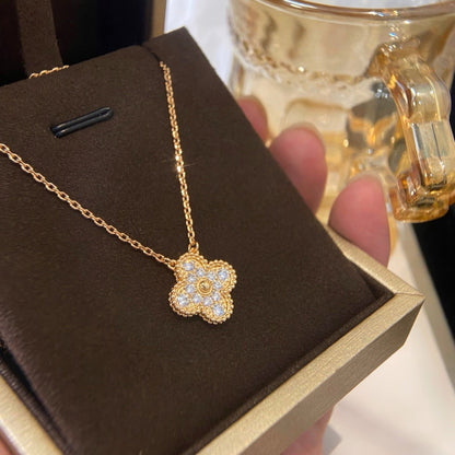 [：Polaidi Jewelry]CLOVER 15MM DIAMOND SINGLE FLOWER NECKLACE