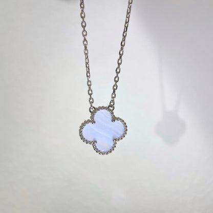 [Polaidi Jewelry]CLOVER 15MM BLUE CHALCEDONY NECKLACE SILVER