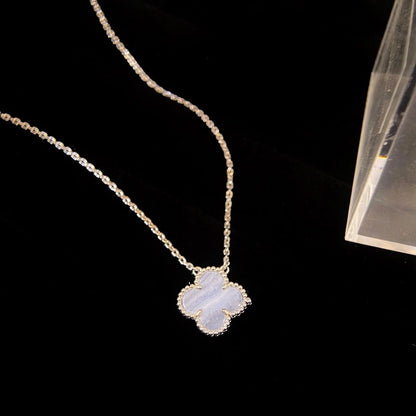 [Polaidi Jewelry]CLOVER 15MM BLUE CHALCEDONY NECKLACE SILVER
