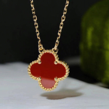 [：Polaidi Jewelry]CLOVER 15MM CARNELIAN SINGLE FLOWER NECKLACE