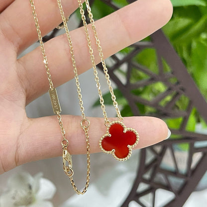 [：Polaidi Jewelry]CLOVER 15MM CARNELIAN SINGLE FLOWER NECKLACE