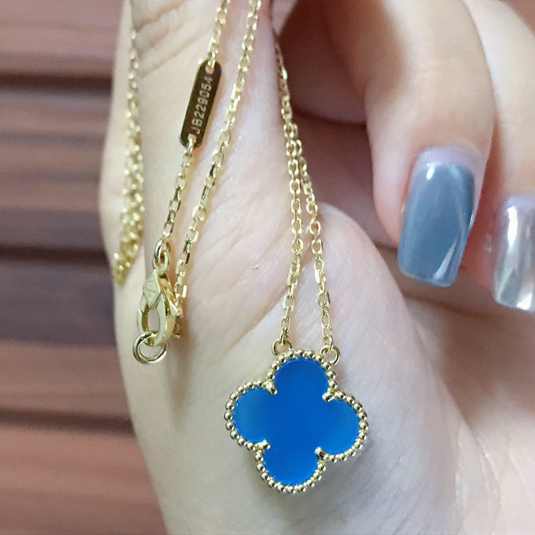 [Polaidi Jewelry]CLOVER 15MM BLUE AGATE NECKLACE