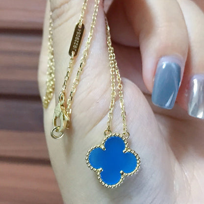 [Polaidi Jewelry]CLOVER 15MM BLUE AGATE NECKLACE
