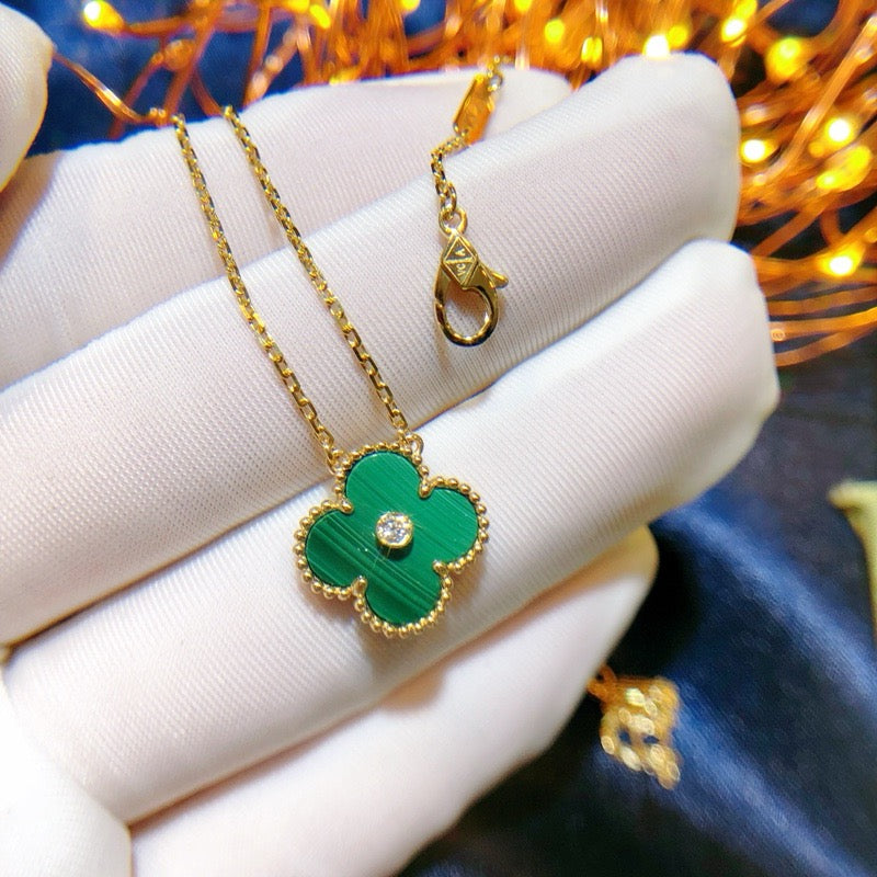 [：Polaidi Jewelry]CLOVER 15MM DIAMOND TURQUOISE NECKLACE