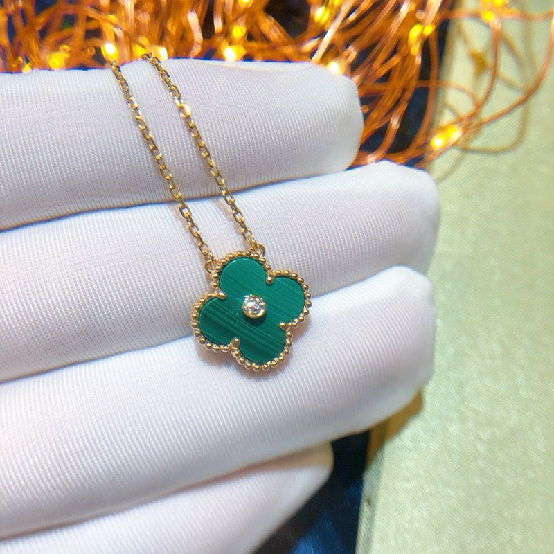 [：Polaidi Jewelry]CLOVER 15MM DIAMOND TURQUOISE NECKLACE
