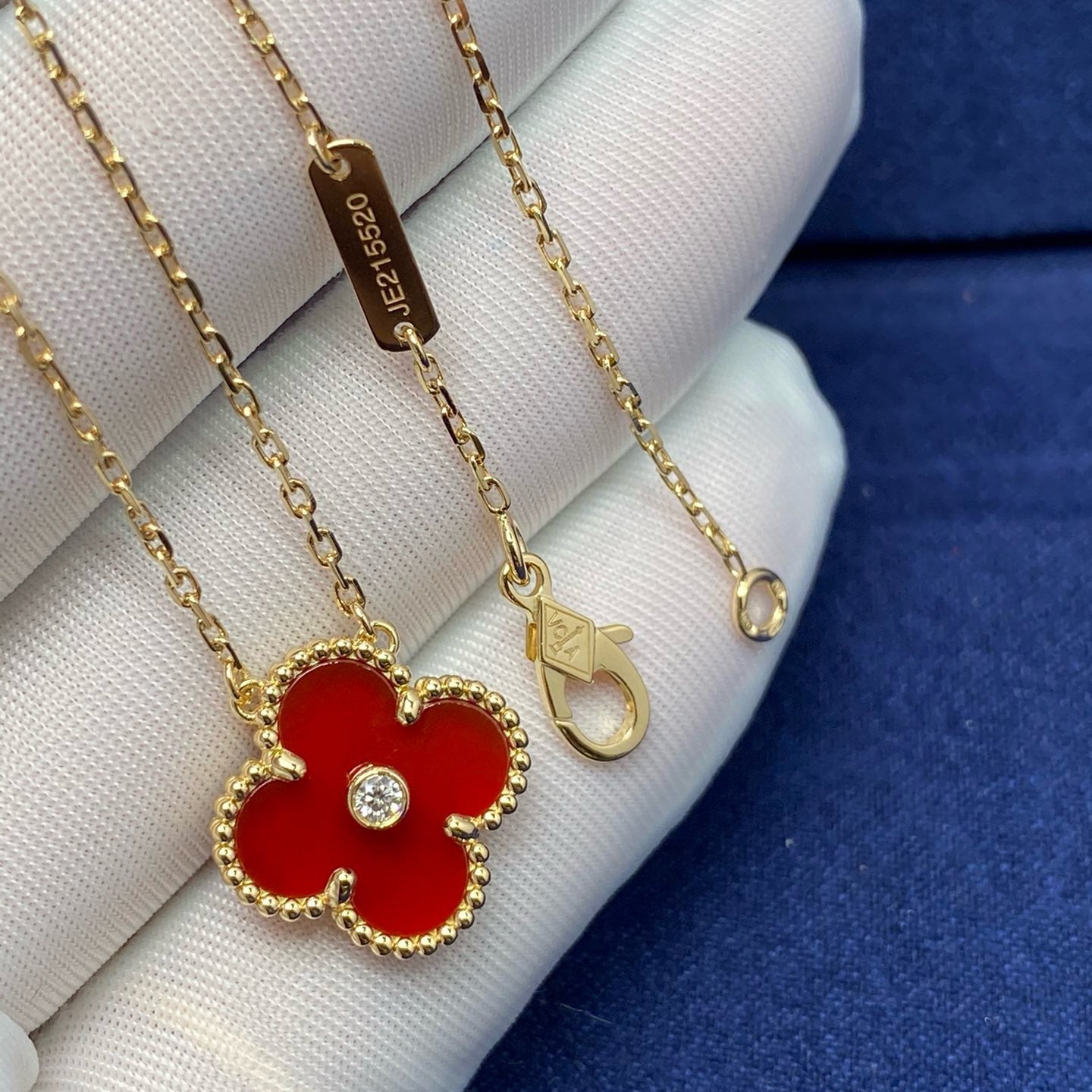 [：Polaidi Jewelry]CLOVER 15MM DIAMOND CARNELIAN NECKLACE