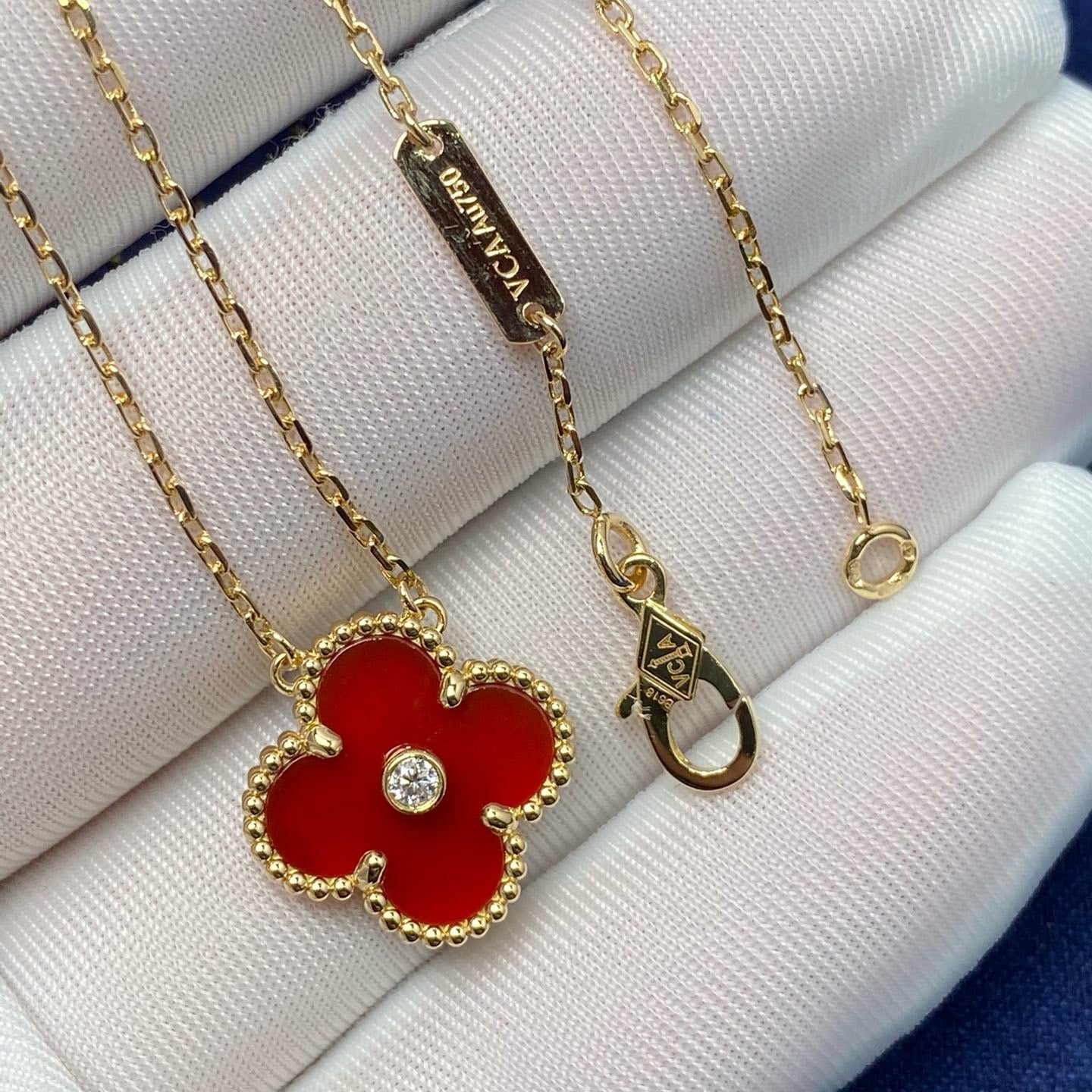 [：Polaidi Jewelry]CLOVER 15MM DIAMOND CARNELIAN NECKLACE
