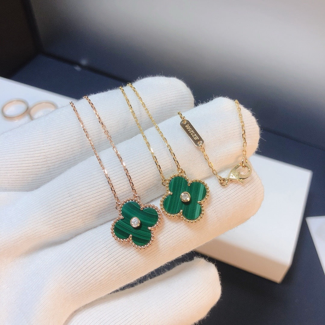 [Polaidi Jewelry]CLOVER 15MM DIAMOND TURQUOISE NECKLACE
