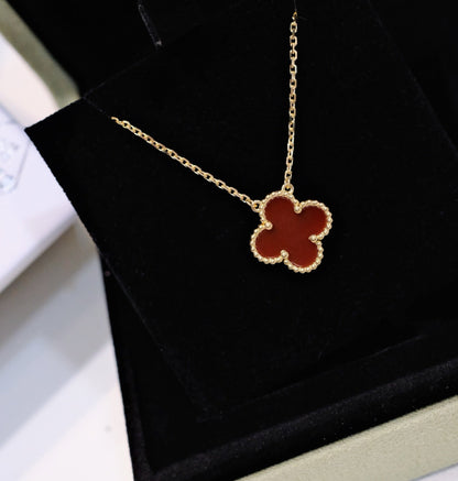 [：Polaidi Jewelry]CLOVER 15MM CARNELIAN SINGLE FLOWER NECKLACE
