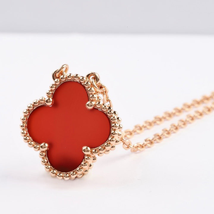 [：Polaidi Jewelry]CLOVER 15MM CARNELIAN SINGLE FLOWER NECKLACE