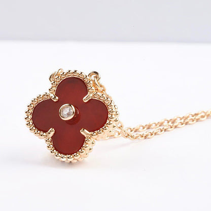 [：Polaidi Jewelry]CLOVER 15MM DIAMOND CARNELIAN NECKLACE