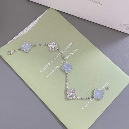 [：Polaidi Jewelry]CLOVER  5 MOTIF DIAMOND PURPLE CHALCEDONY BRACELET SILVER