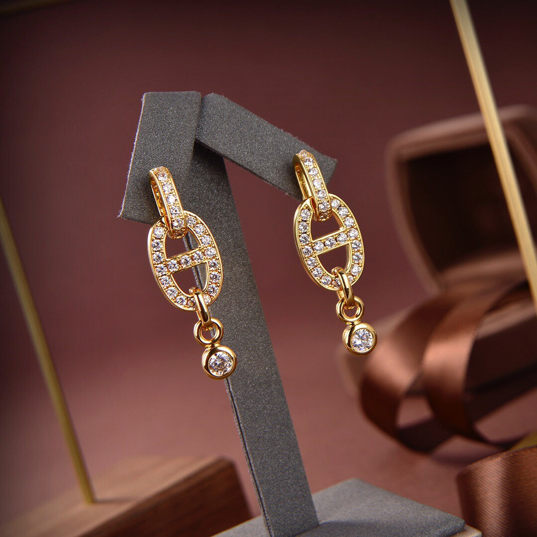[：Polaidi Jewelry]HM チェーンダイヤモンドイヤリング