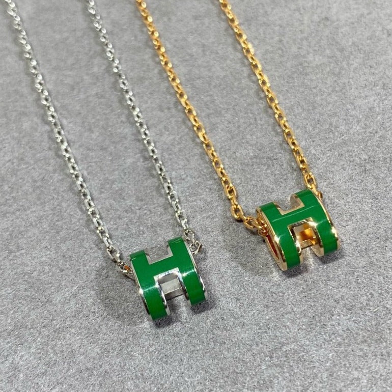 [：Polaidi Jewelry]POP H GREEN NECKLACE SILVER AND GOLD