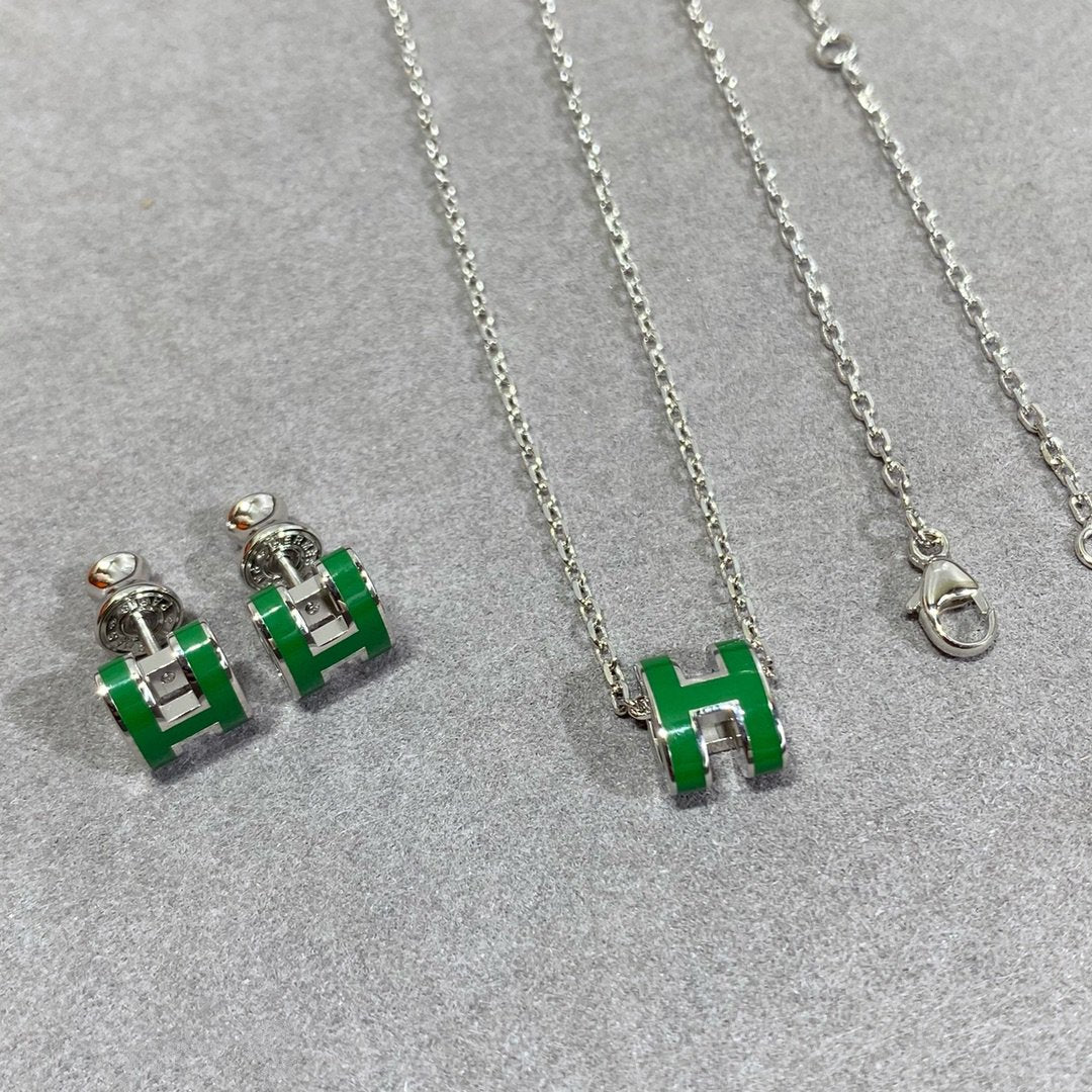 [Polaidi Jewelry]POP H GREEN NECKLACE SILVER AND GOLD