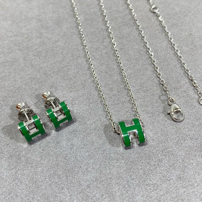 [Polaidi Jewelry]POP H GREEN NECKLACE SILVER AND GOLD