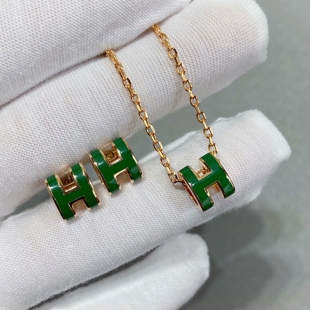 [：Polaidi Jewelry]POP H GREEN NECKLACE SILVER AND GOLD