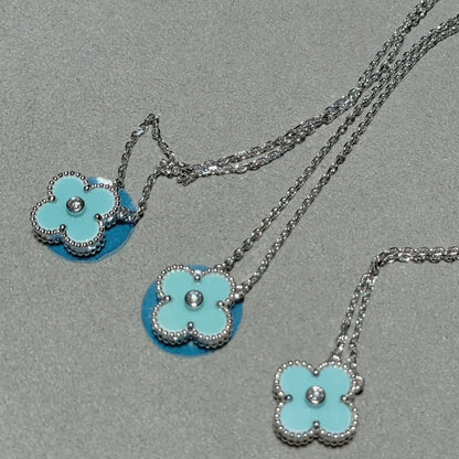 [Polaidi Jewelry]CLOVER 1 DIAMOND LIGHT BLUE SILVER NECKLACE