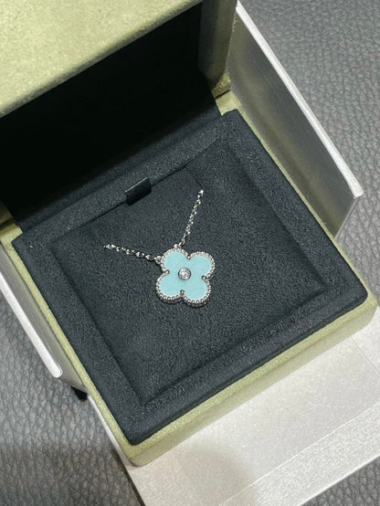 [：Polaidi Jewelry]CLOVER 1 DIAMOND LIGHT BLUE SILVER NECKLACE