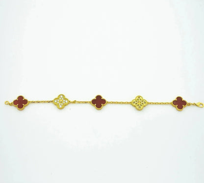 [：Polaidi Jewelry]CLOVER 5 MOTIFS CARNELIAN DIAMOND BRACELET